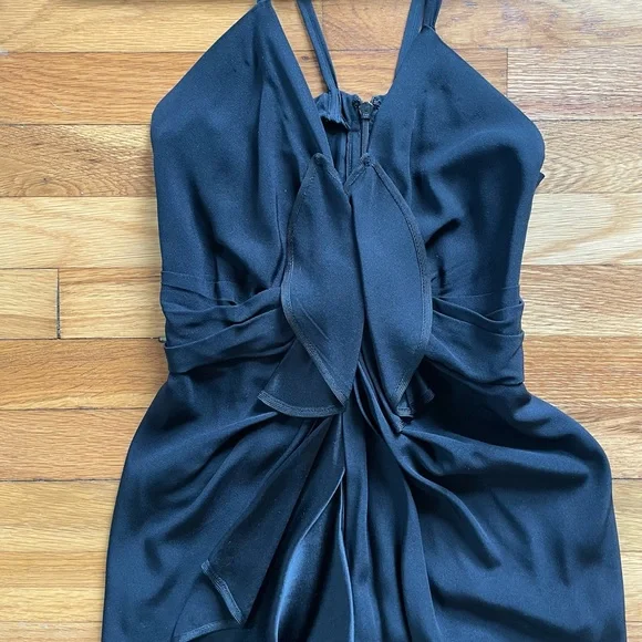 fleur du mal blue dress Fleur du Mal Rose Lace Applique Slip Dress Navy Silk Size Extra Small –  Celebrity Owned main image 1